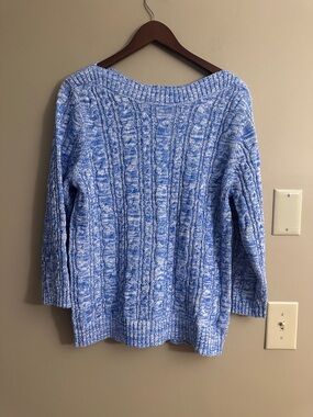 Blue Marled Cable Knit  Sweater